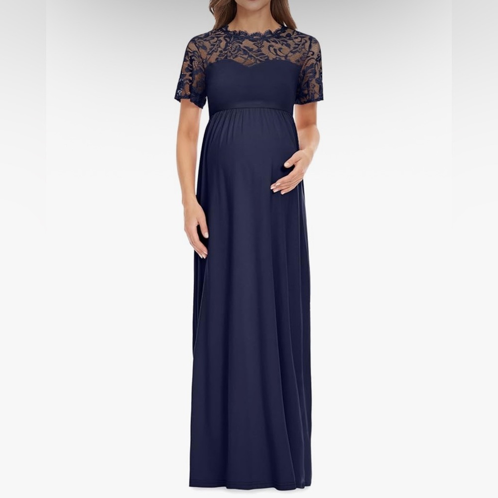 Maternity | Women’s Navy Blue Lace Maxi‎ Dress | Size Medium
